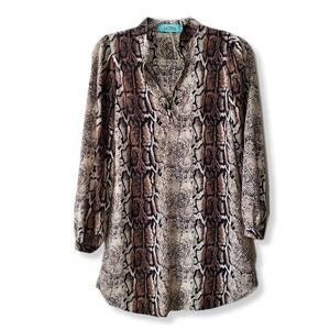 Women Karlie Snake Print Blouse Top S Sheer Neutral Career Modern Office USA NEW